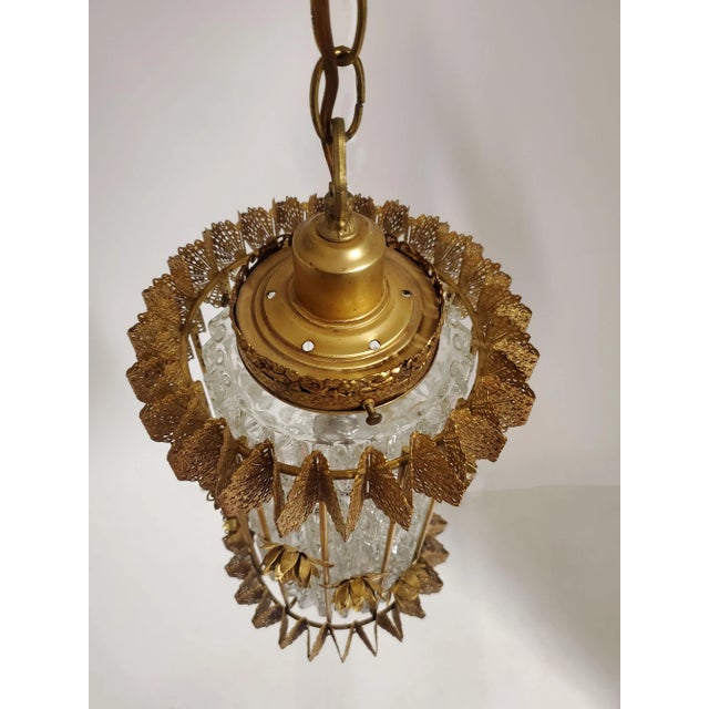 Original 1960's Glass and Gilt Steel Lantern With Flowers For Sale - Image 12 of 13