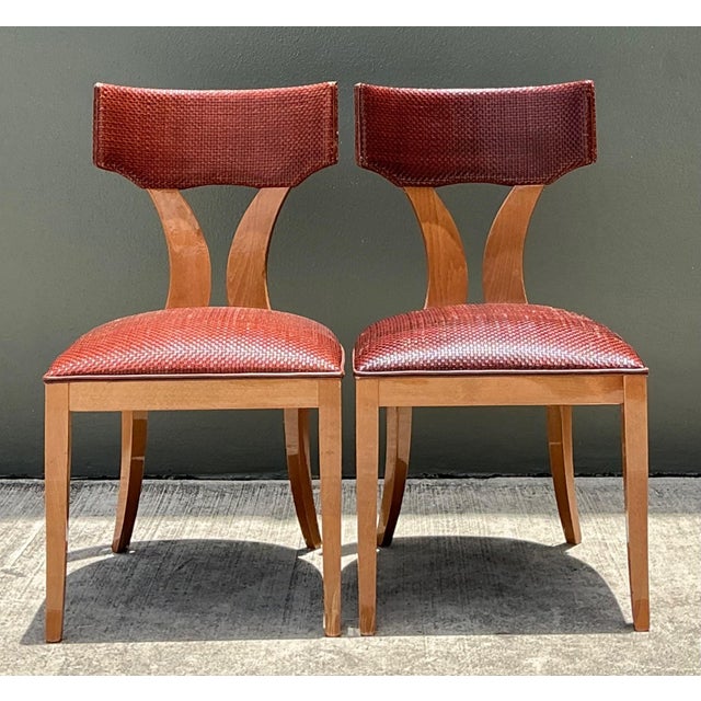 Vintage Wood and Woven Leather Klismos Dining Chairs - Pair For Sale - Image 11 of 14
