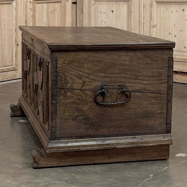 Wood 18th Century Dutch Provincial Solid Oak Trunk With Hand-Forged Iron Handles For Sale - Image 7 of 17