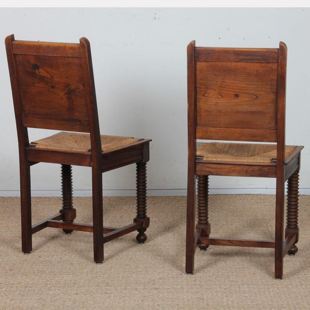 French Straw-Seated Chairs in Wood, 1940, Set of 2 For Sale - Image 3 of 9
