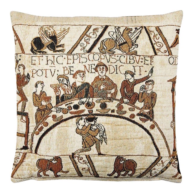 Bayeux-Feast (Woollen) Tapestry Cushion With Feather Filler - 43x43cm (17"x17") For Sale