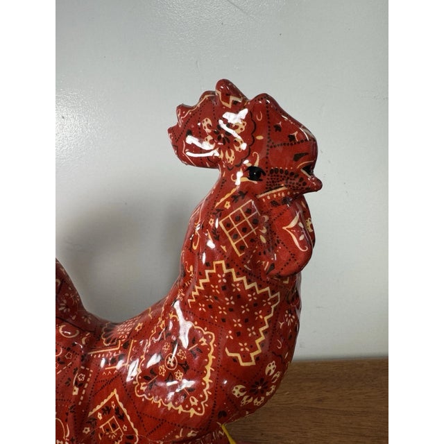 Large Porcelain Rooster Figurine Red Paisley Bandana Farmhouse Country Decor For Sale - Image 4 of 14