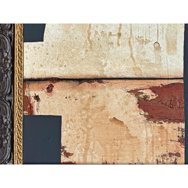 2020s “Rodeo” Black Abstract Art in Antique Frame, Transitional Living Room Art by JTS For Sale - Image 5 of 10