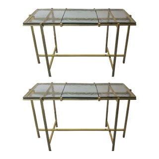 Pair of Bespoke Brass and Cast Glass Console Tables For Sale