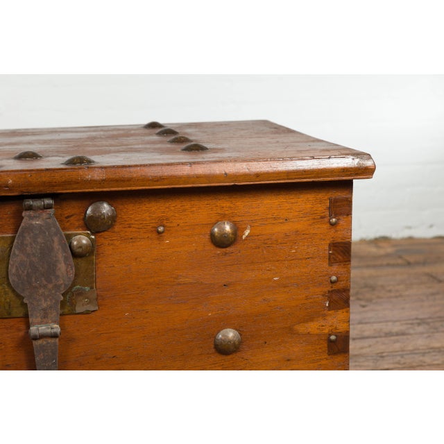 Mid 20th Century Vintage Indonesian Chest with Unique Latch & Side Handles For Sale In New York - Image 6 of 12