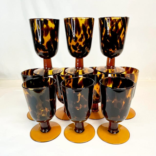 Murano Cinco De Mayo - Mid-Century Hollywood Regency Murano Wine/Water Goblets - Set of 10 For Sale - Image 4 of 10