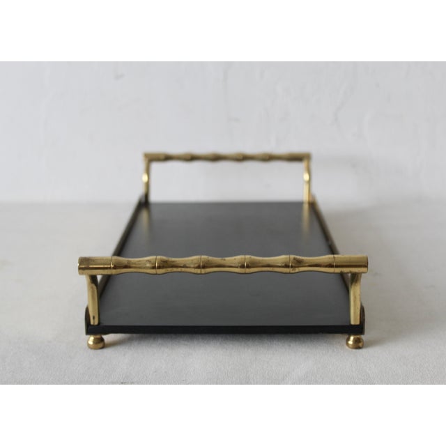 Maison Bagues Style Faux Bamboo Brass Handles Rectangular Cocktail Serving Tray. Modern serving tray in faux bamboo effect...