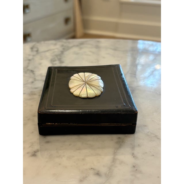 Wood Antique Mother of Pearl Inlaid Lacquered Presentation / Keep Sake Box For Sale - Image 7 of 14