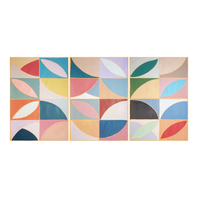 2026, Geometric Astronomy Triptych, Modern Bauhaus Tiles, Modern Floral Axis I, Acrylic Paint on Watercolor Paper, 2026 For Sale