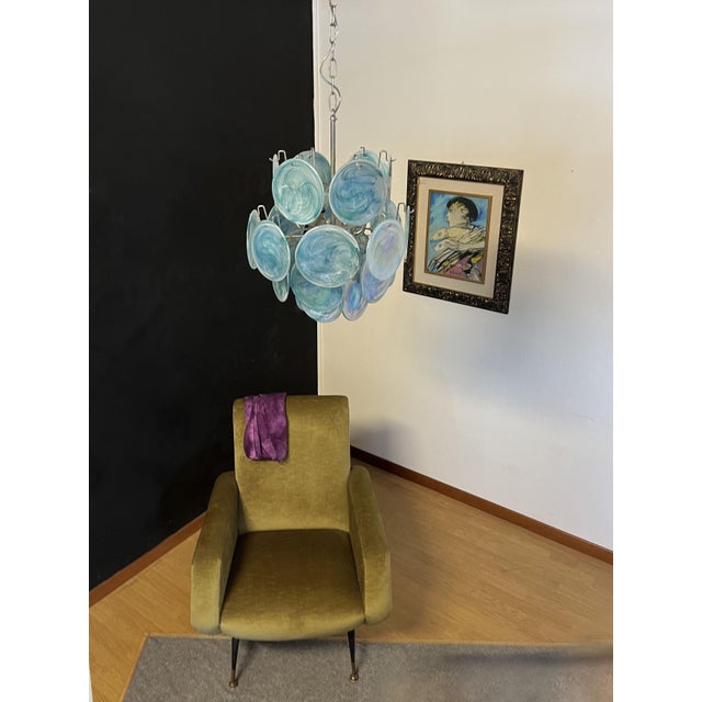 Vintage Italian Blue Murano Glass Disc Chandelier For Sale - Image 5 of 16