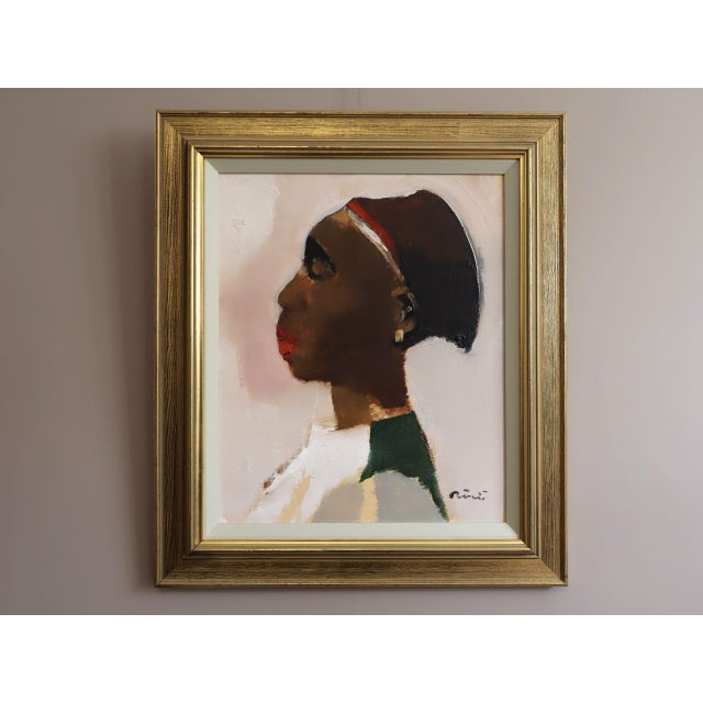 THE QUIET WITHIN Size: 23.8 x 20.7 inches (including frame) Oil on canvas A striking mid-century portrait that captures a...