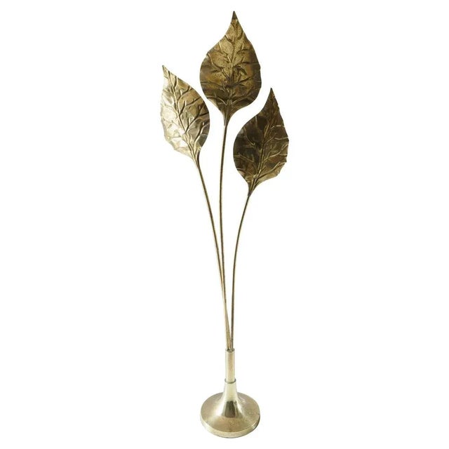 Italian Leaf Shaped Floor Lamp in Brass with Three Lights, 1970s For Sale - Image 11 of 11