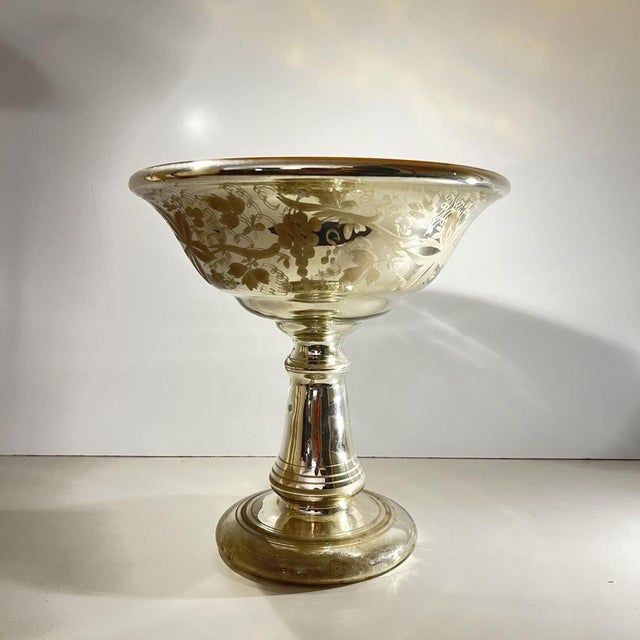 Mercurized and Gilded Blown Glass Bowl with Acid-Etched Floral Decoration, Late 19th Century For Sale - Image 6 of 15