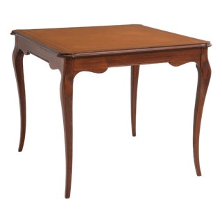 French Louis XV Provincial Style Embossed Leather Top Cabriole Legs Card Games Table For Sale