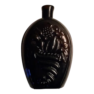 Antique Early 19th Century American Federal New England Mold Blown Glass Bottle Flask With Cornucopia and Fruit Urn 1820