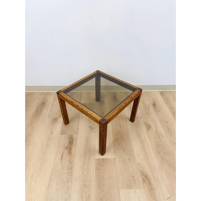 Wood Vintage MCM Scandinavian Design Side Table Smoky Glass Top Dark Wood Accent For Sale - Image 7 of 9