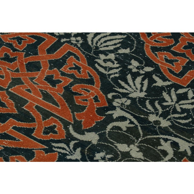 Traditional Vintage Hereke Runner Rug in Teal With Orange Arabesque Medallions | Rug & Kilim For Sale - Image 3 of 7