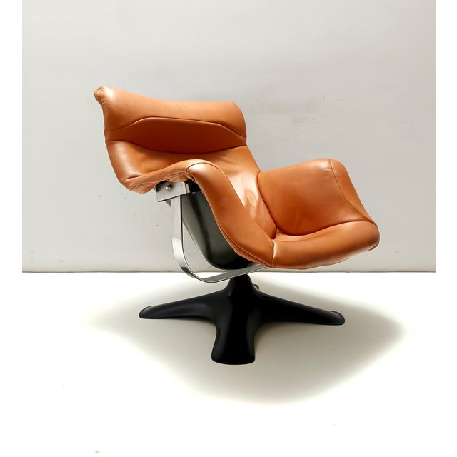 Modern Karuselli Lounge Chair in Orange Leather by Yrjö Kukkapuro for Haimi, 1970s For Sale - Image 3 of 15