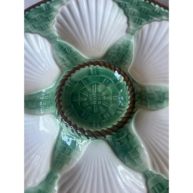 Ceramic Vintage Green/White Longchamp Oyster Plate For Sale - Image 7 of 10