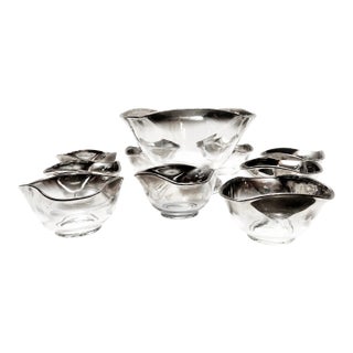 1960's Mid-Century Modern Dorothy Thorpe Silver Banded Glassware Serving Bowl Set - 10 Pieces For Sale