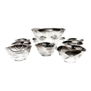 1960's Mid-Century Modern Dorothy Thorpe Silver Banded Glassware Serving Bowl Set - 10 Pieces