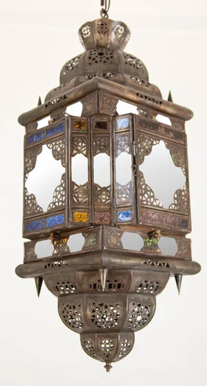 Vintage Moroccan Hanging Lantern Clear and Multicolor Glass Made in Marrakech