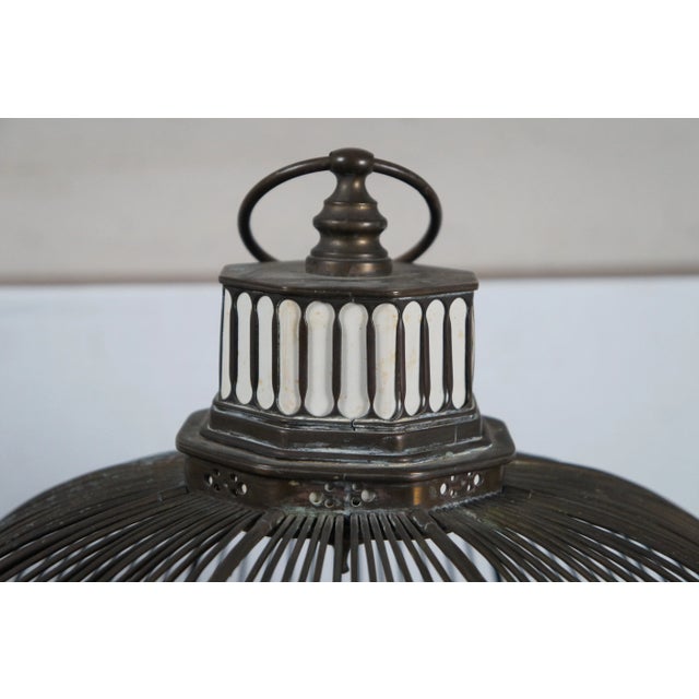 Mid 19th Century Monumental Antique Victorian Brass Octagonal Hanging Dome Top Bird Cage For Sale - Image 10 of 12