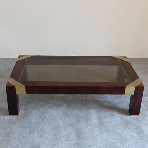 Coffee Table in Briar Root and Brass Inserts with Smoked Glass by Jean Claude Mahey, France, 1970s For Sale - Image 6 of 6