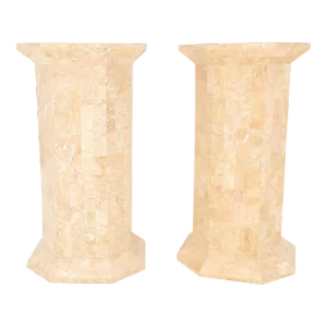 Tessellated Stone Marble Columns Octagon Shape Pedestals Columns - A Pair