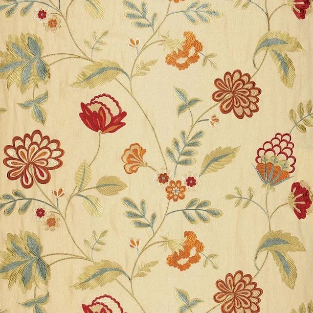 Schumacher Palampore Embroidery Fabric in Biscuit For Sale