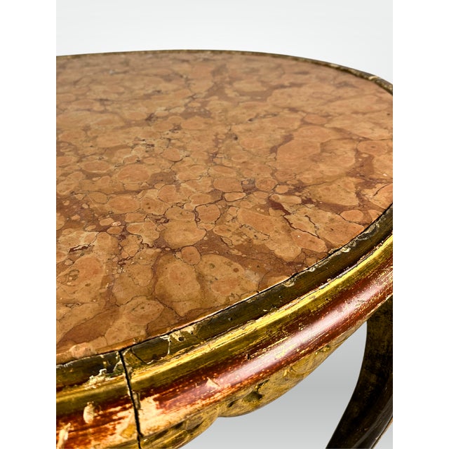 Gold 19th Century French Marble Top Table Carved Stretcher Base Antique 19th Century For Sale - Image 8 of 12