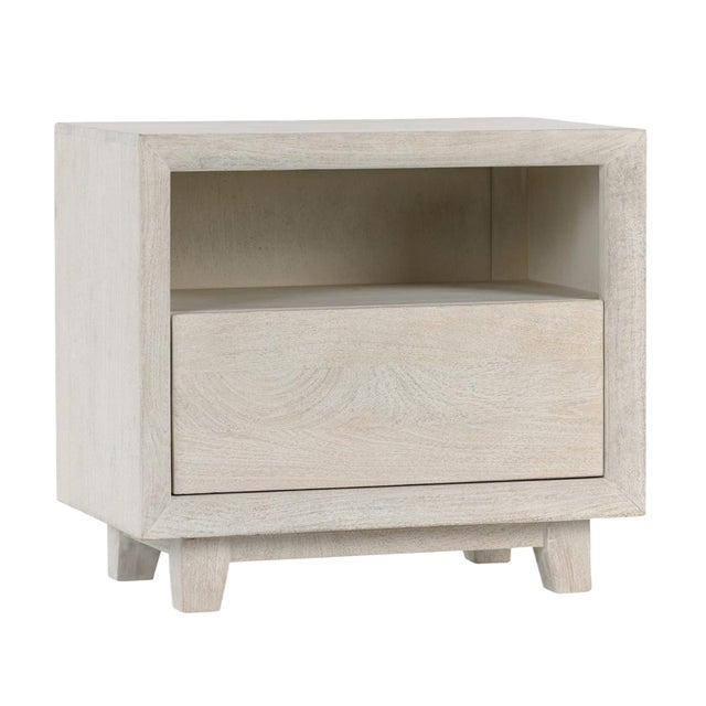 Modern minimalist coastal style solid mango wood nightstand with one drawer. Features open shelving area at top. Each may...