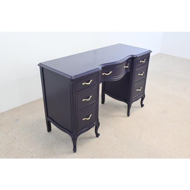 Drexel Drexel French Louis XV Dark Plum Desk With Cabriole Legs | Newly Refinished For Sale - Image 4 of 15