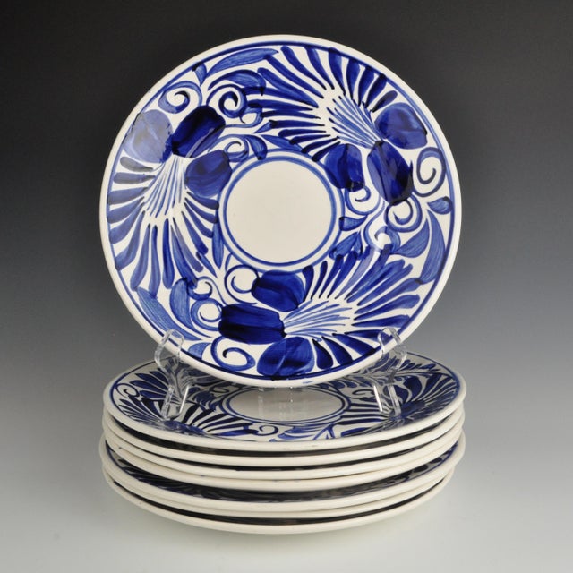 Late 20th Century HandPainted Blue and White Mexican Dinner Plates