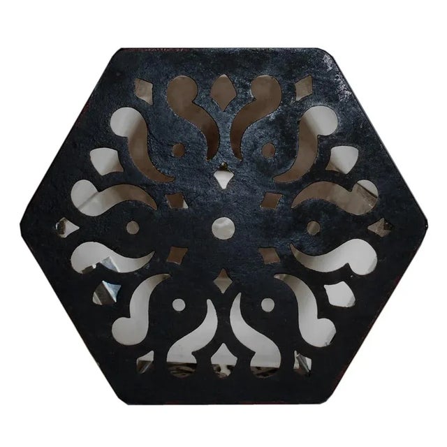 Metal 1920s Spanish Gothic Style Cast Iron Hexagonal Form Pendant Lantern For Sale - Image 7 of 13