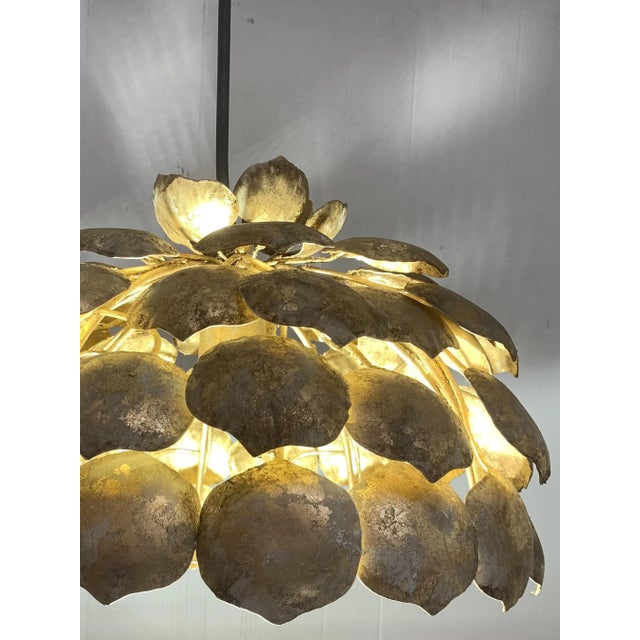 Contemporary Gold Florentine Iron Pendant Light For Sale - Image 4 of 7