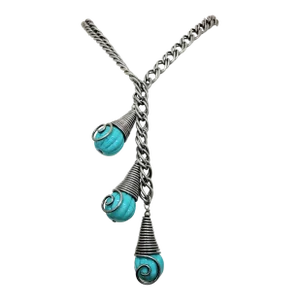 Vintage Signed Napier Book Piece Modernist Silvertone Faux-Turquoise Pendants Necklace