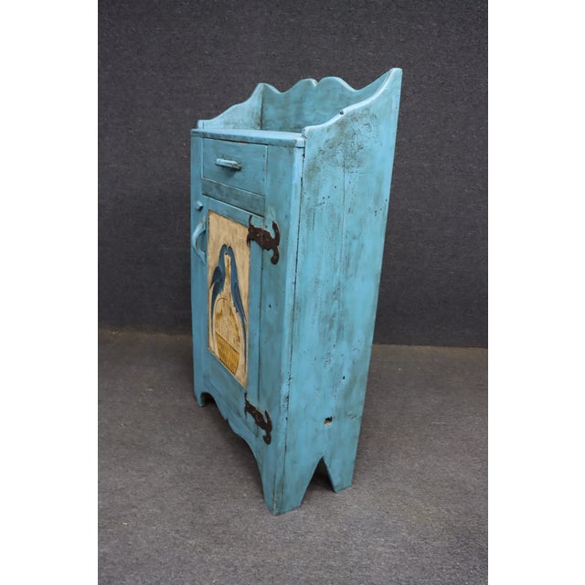 Blue Country Painted Milk Cupboard With Blue Birds For Sale - Image 8 of 16