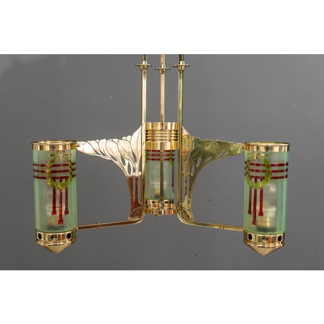 Jugendstil Chandelier with Painted Opaline Glass Shades, Vienna, 1908 For Sale - Image 17 of 18
