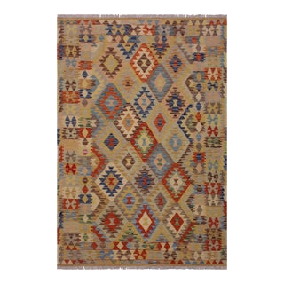 1990s Navaho Kilim Ariel Tan Brown Wool Rug - 4'8" X 6'8" For Sale