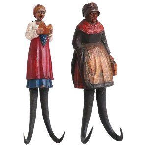 Black Forest Figural Carved Wall Hooks, 19th Century, Set of 2