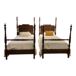 Inlaid Mahogany Twin Beds - Set of 2 For Sale