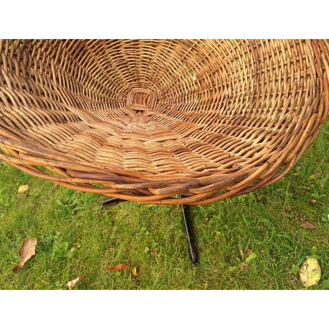 Wood Revolving Rattan and Iron Pod Chair, 1960s For Sale - Image 7 of 8