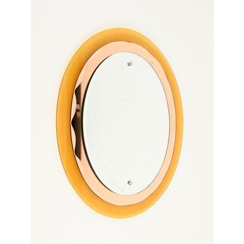 1960s Italian Oval Orange and Pink Beveled Mirror attributed to Antonio Lupi for Cristal Luxor, 1960s For Sale - Image 5 of 18