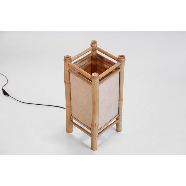 Vintage Japanese Tarogo Table Lamp in Bamboo and Linen, 1970s For Sale - Image 4 of 6
