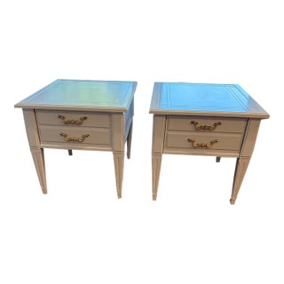Vintage Brandt Louis XVI–Style White Painted Two-Drawer Nightstands — A Pair For Sale