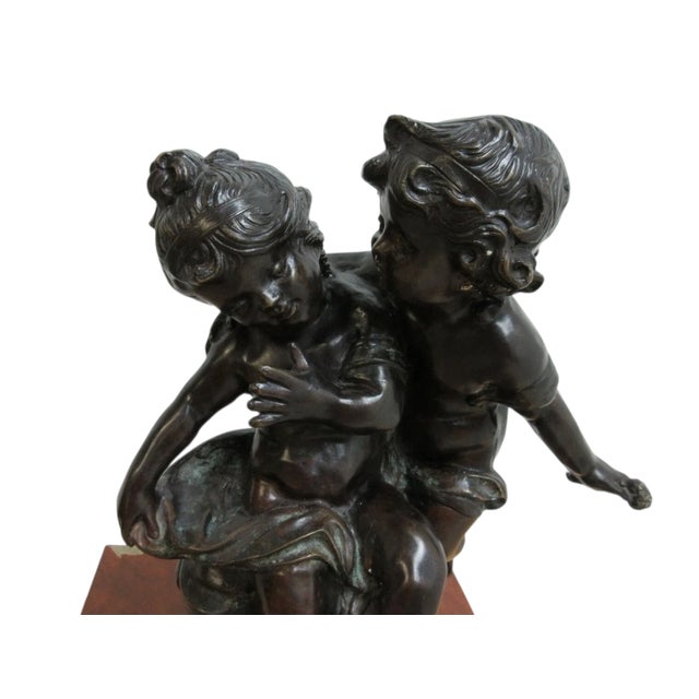 Vintage Bronze Frolicking Boy Girl Statue Italian Regency French For Sale - Image 4 of 9
