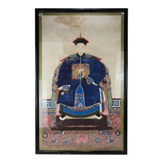 Framed Chinese Qing Dynasty Ancestor Portrait Painting For Sale