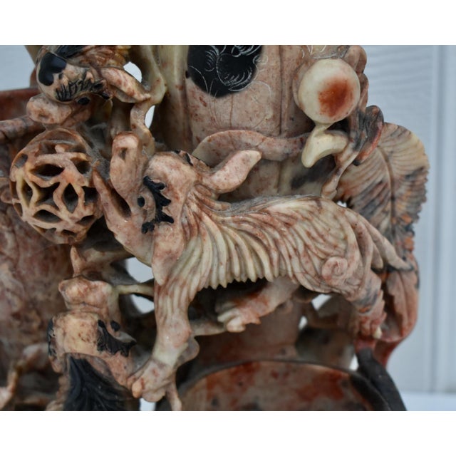1920s Antique Animal Carved Soapstone Triple Vase Sculpture For Sale - Image 5 of 14