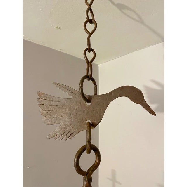 Large Vintage Handmade Wrought Iron Bird Hanging Candle Holder Chandelier Lamp For Sale - Image 12 of 17